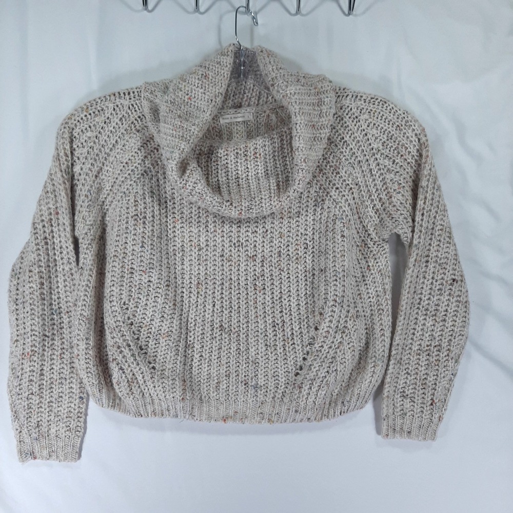 Moon & Madison Cream Confetti Speckled Cowl Neck Chunky Knit Sweater Large
